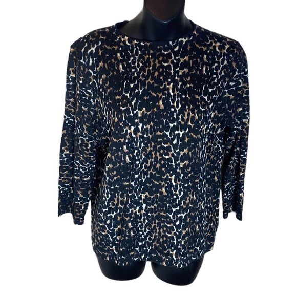 Talbots pure merino wool cheetah print long sleeve boxy style sweater top med - Picture 1 of 5